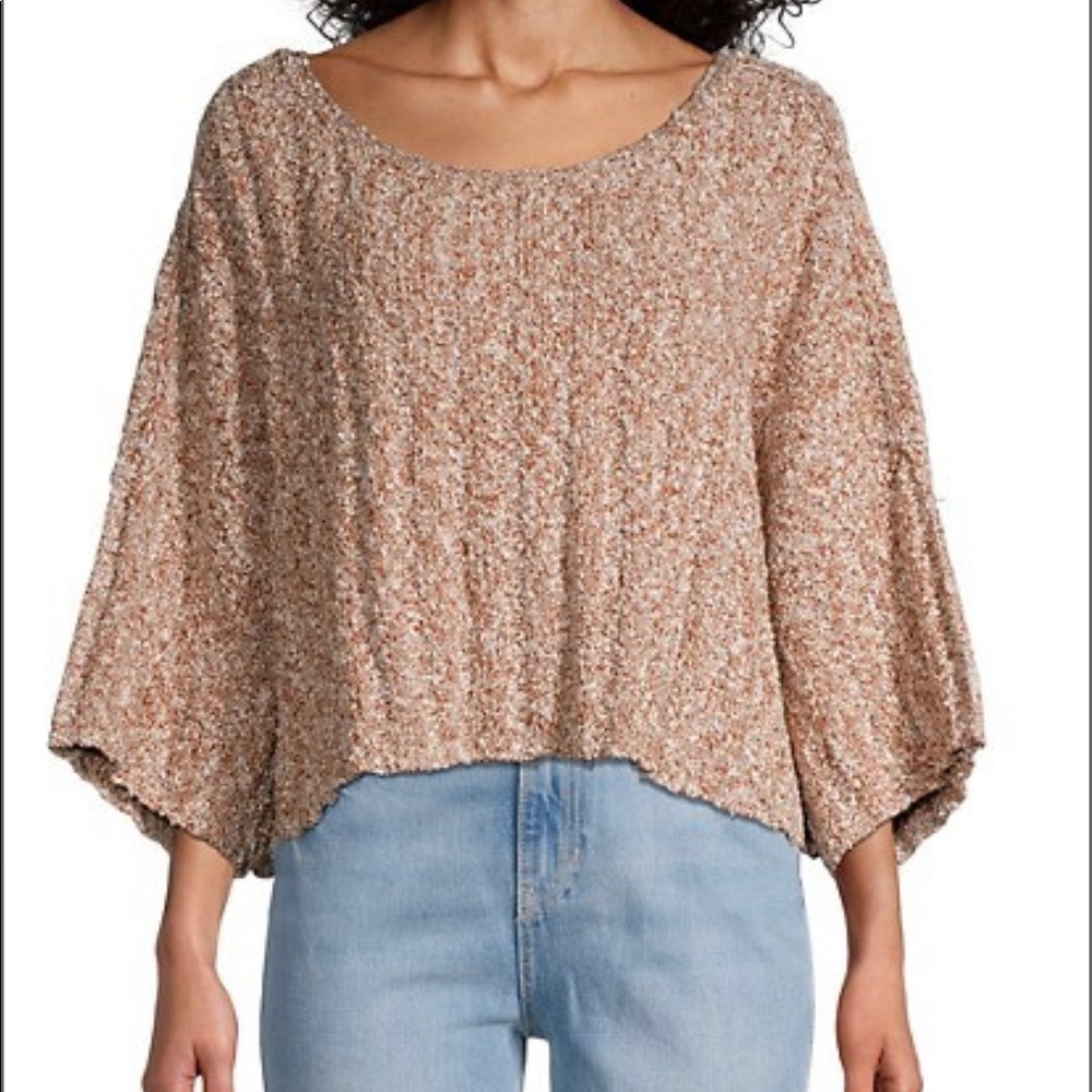 Free People Oversized Cropped Scoop Neck Pink Short Sweater, Sz S